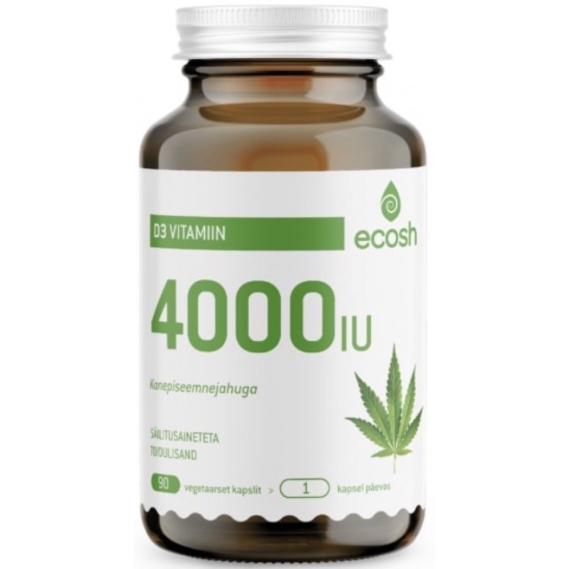 Ecosh D3 vitamiin kanepipulbriga 4000-IU 90 vege kapslit foto
